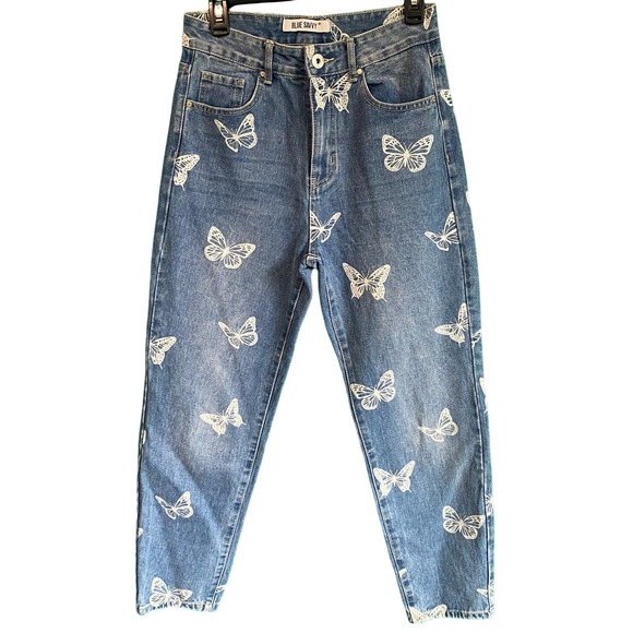 Blue Savvy Butterfly Print Mom Jeans Women's 5/27 - Picture 1 of 7